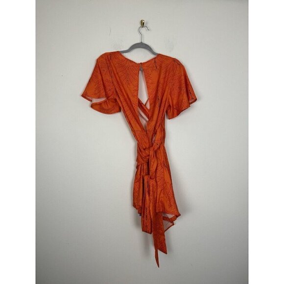 Cupshe Woman’s Orange Floral Romper Short Swim Suit Coverup Size Medium - Picture 5 of 6